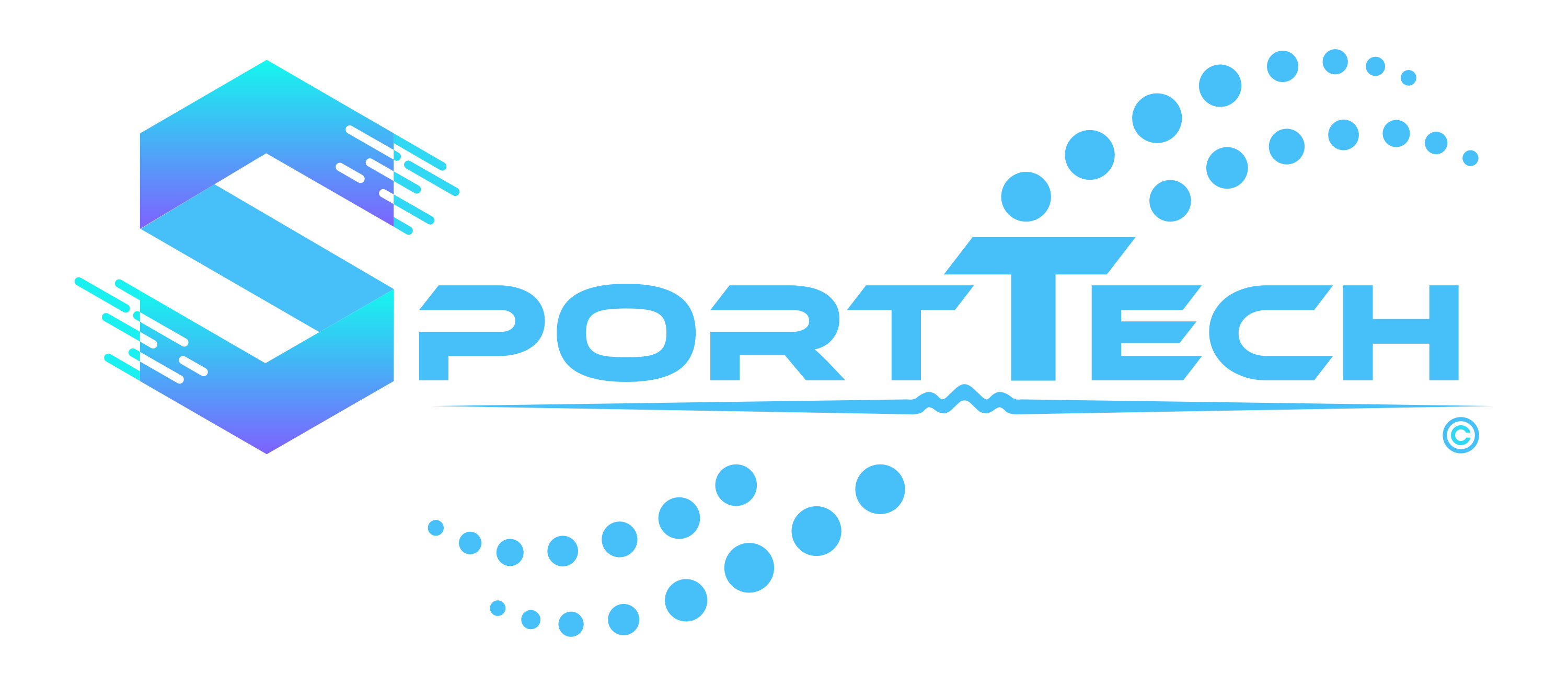 Sporttech logo in blau und weiss